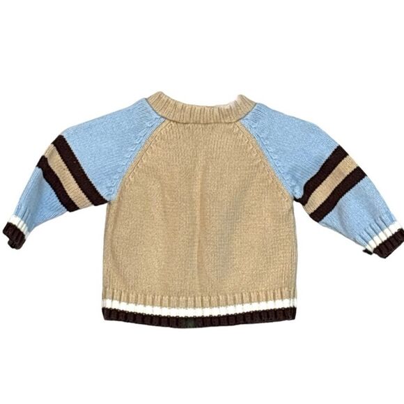 Carter's | Infant Boys Football Letterman Blue Tan Zip Knit Cardigan Sweater 0-3 - Picture 2 of 14